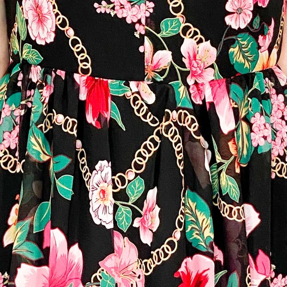 NICOLE MILLER STUDIO Black Floral Pink Maxi Dress - Picture 7 of 7